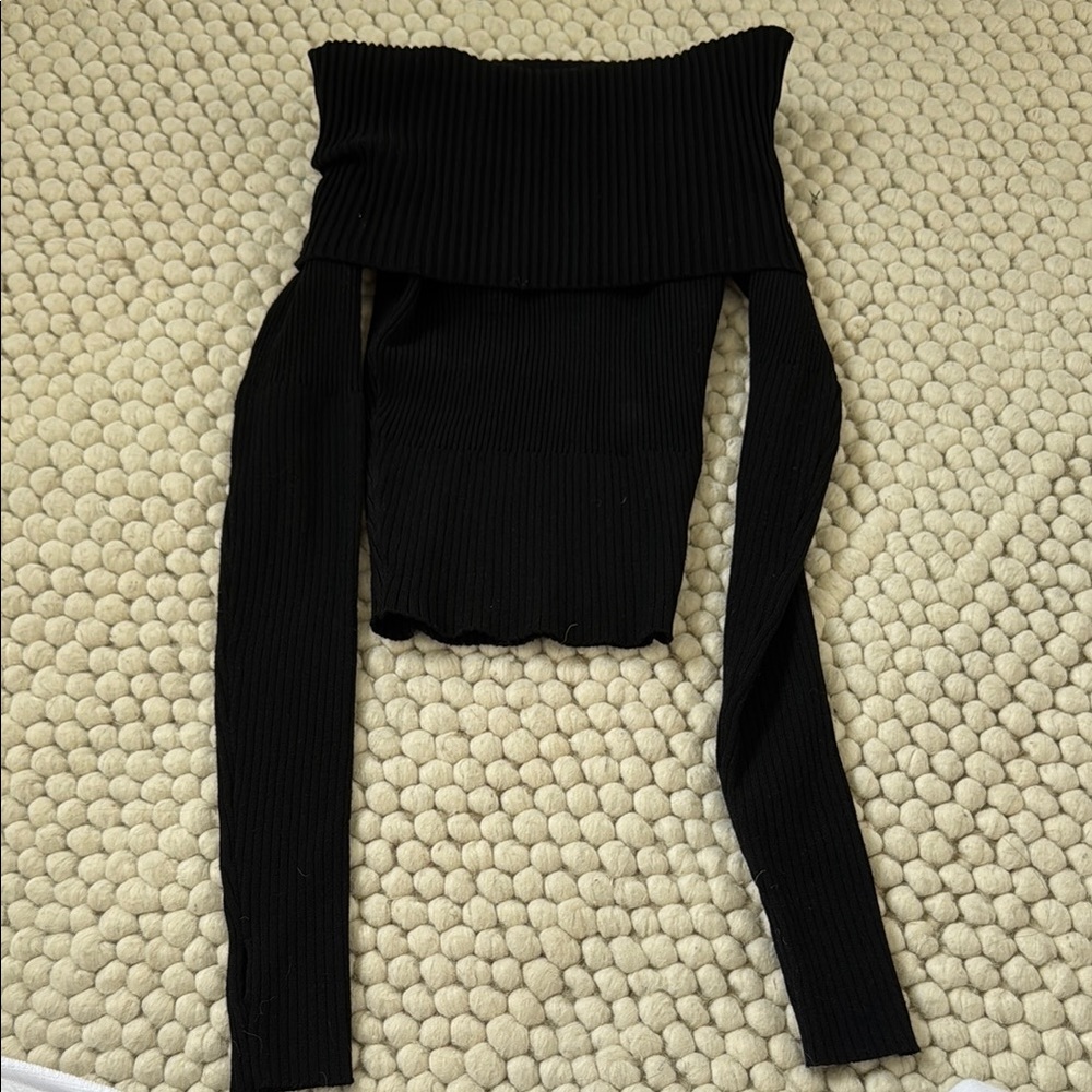 Princess Polly Black Off-Shoulder Ribbed Top